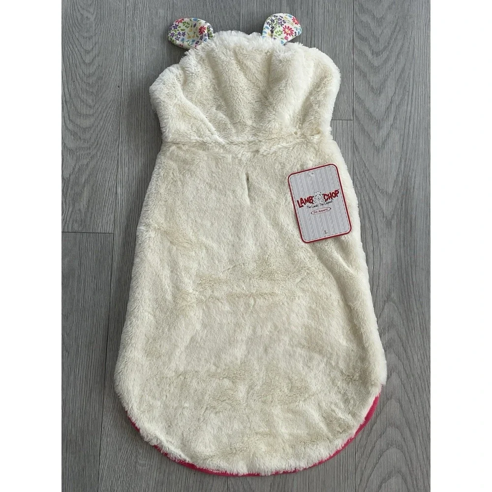 NEW Cute Lamb Chop w/ Bunny‎ Ears Fluffy Dog Costume & Squeak Toy - Size L